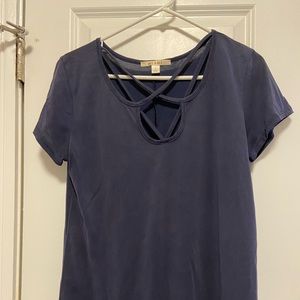 Navy blue cris cross neckline tee